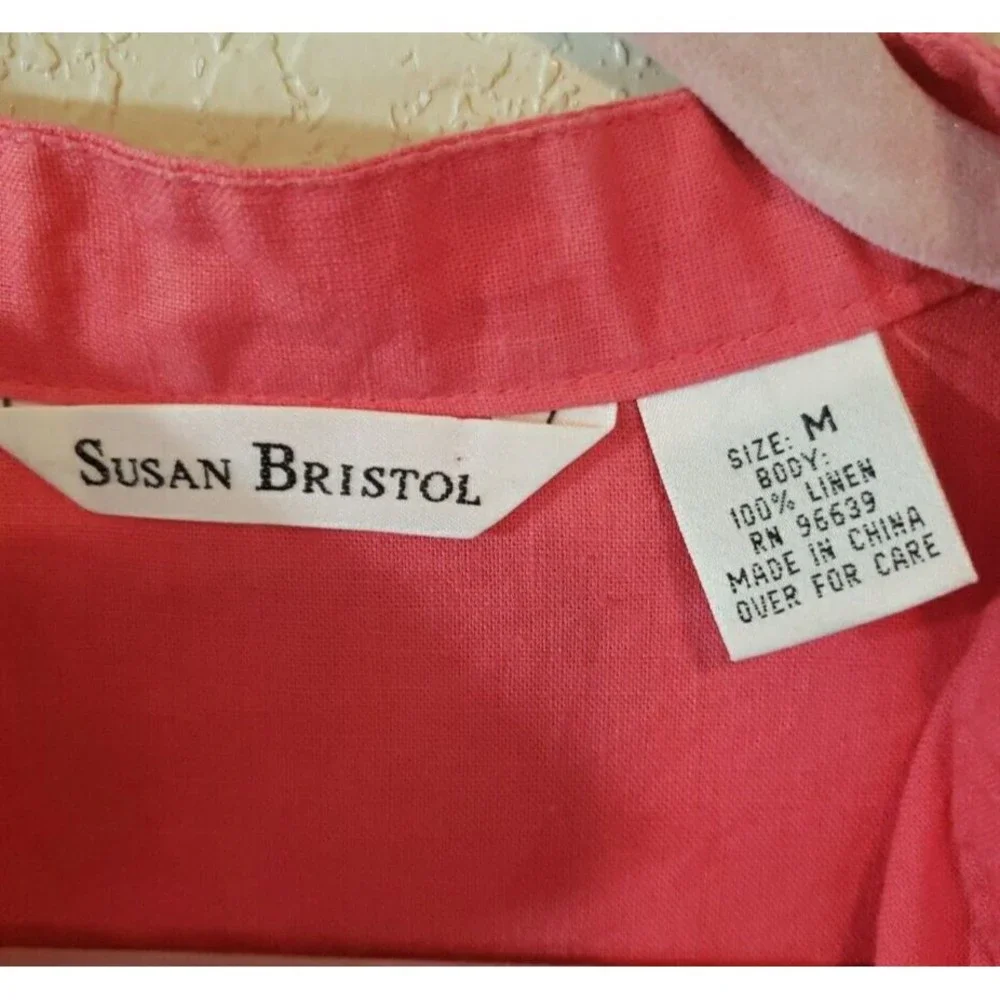 Susan Bristol Tunic 100% linen Sleeveless V-Neck Size Medium Coral - Picture 2 of 8